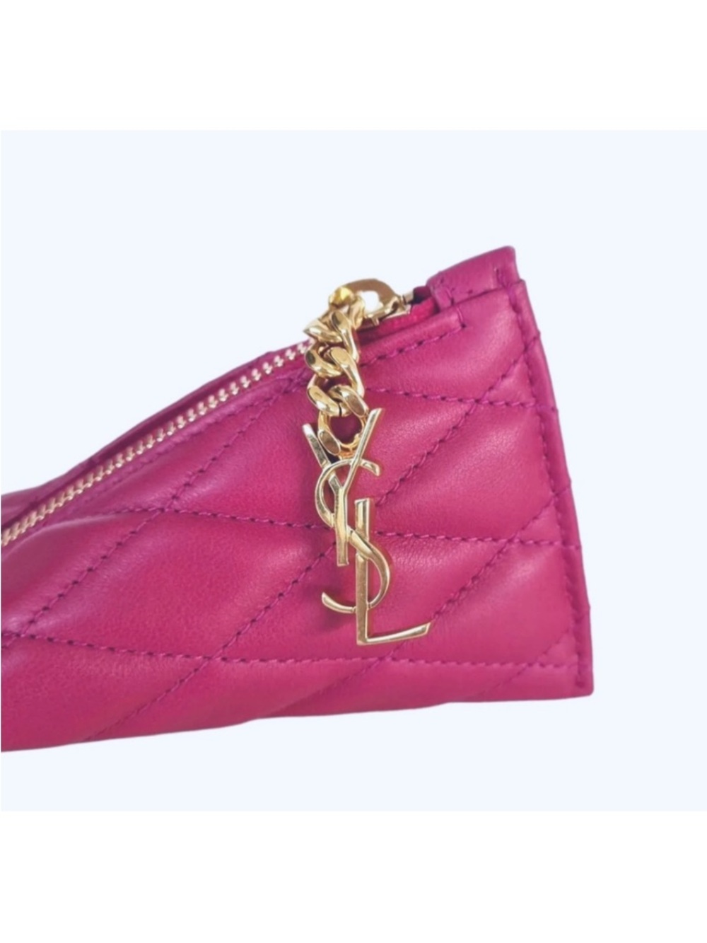 Saint Laurent Fuchsia Quilted Leather Mini Key Pouch with Gold Hardware - Picture 14 of 15